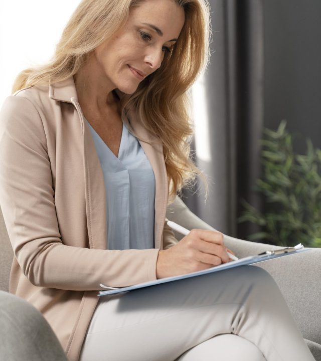 terapeuta-mujer-tiro-medio-escribiendo-portapapeles